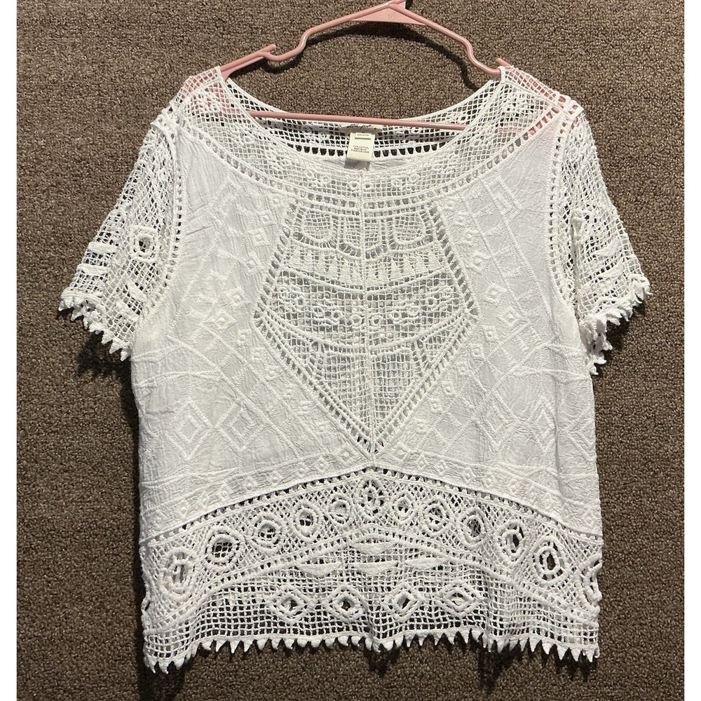 Ultra Pink Crochet Boho Blouse White White XL New No Tag